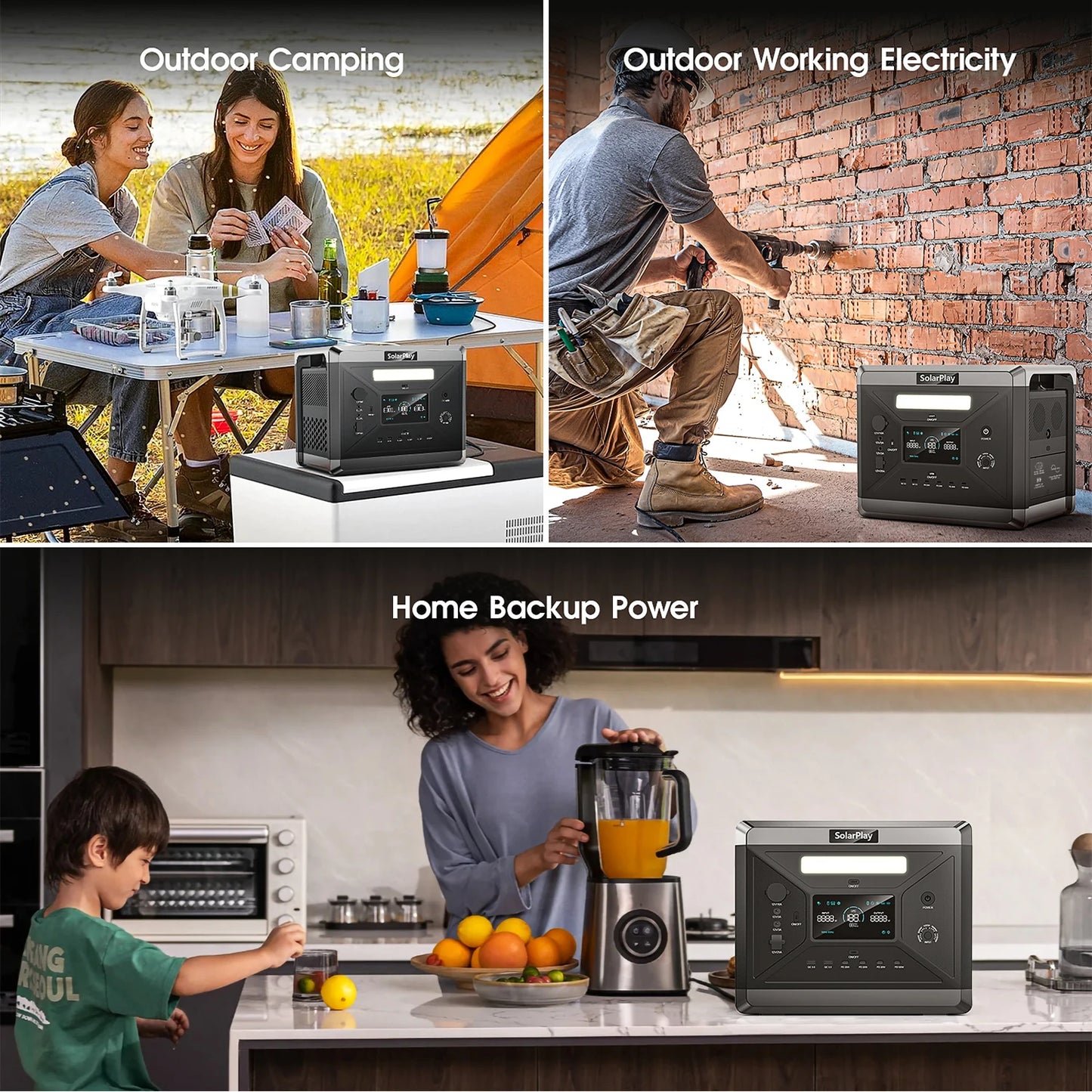 SOLARPLAY Q2501 Portable Power Station - 2160Wh LiFePO4 Solar Generator With 2400W AC Output For Outdoor Use