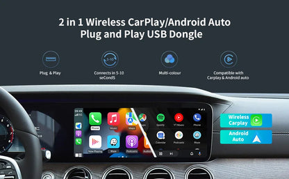 2025 360° Rotatable Wireless CarPlay & Android Auto Adapter — Mini Box, Plug & Play with Fast WiFi Connection