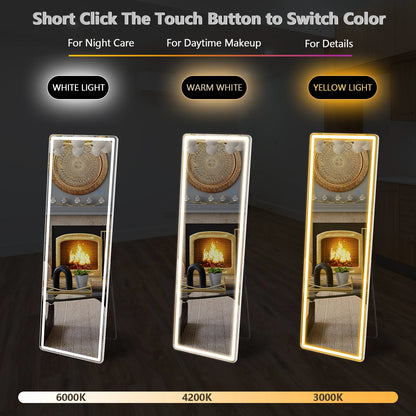 LED Full-Length Mirror – 64"x21" Standing or Wall-Mounted with Aluminum Alloy Frame for Living Room