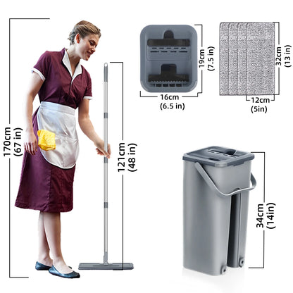 Hands-Free Flat Floor Mop & Bucket Set – Professional Home Cleaning System with Washable Microfiber Pads for Hardwood