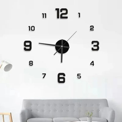 Large 3D DIY Silent Wall Clock — Simple Modern Punch-Free Wall Sticker in Black, Gold, or Silver
