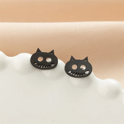 Jisensp Cartoon Cat Earrings — Cute Stainless Steel Kitten Studs for Women & Girls, Funny Animal Jewelry