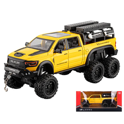 1:24 Dodge Mammoth RAM 1000 TRX 6x6 Diecast Model – Metal Alloy Pickup Toy Car with Lights for Kids & Collectors