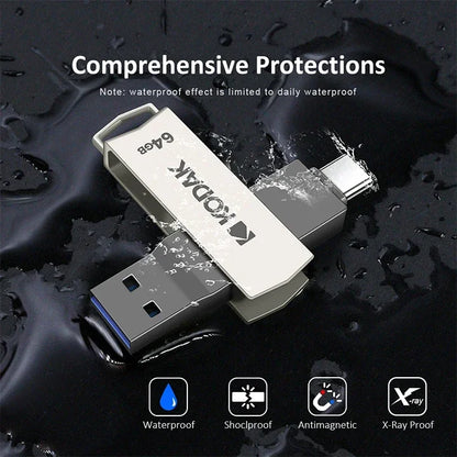 KODAK USB 3.2 Type-C Flash Drive – High-Speed 32GB/128GB/256GB Dual Memory Stick for Smartphone & Laptop