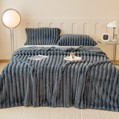 Thickened Wide Striped Flannel Blanket – Multi-Functional Sofa, Bed Sheet & Nap Throw Blanket for All-Season Comfort
