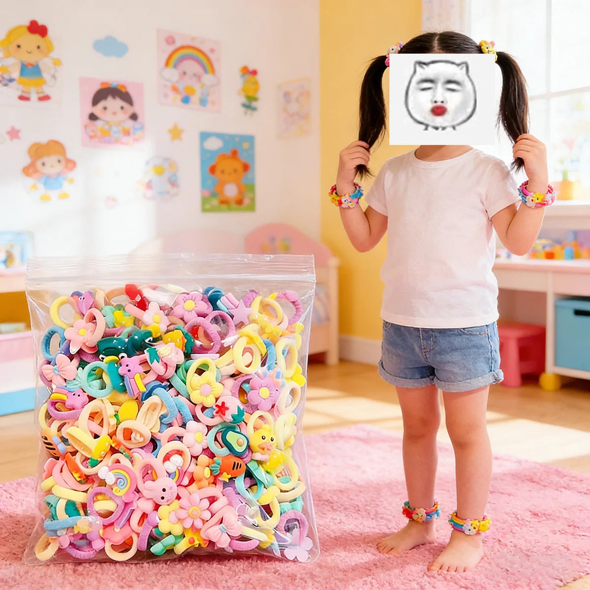 Girls’ High-Elastic Hair Bands – Cute Cartoon Animal, Flower & Fruit Decorative Hair Accessories