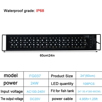 24/7 Full Spectrum LED Aquarium Light – 30-60cm Fish Tank Decoration & Aquatic Plant Growth Lamp, IP68 Waterproof (100V-240V)