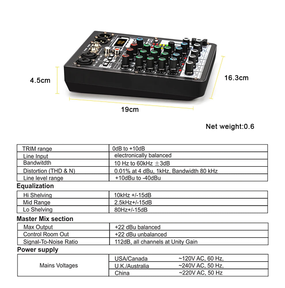 TKL 4 Channel DSP Audio Mixer – 99 Effects, 48V Phantom Power, USB, Bluetooth DJ Console for Karaoke and Studio Sound
