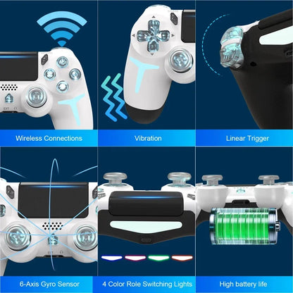 LED Bluetooth Wireless Gamepad – 6-Axis Gyroscope Dual Vibration RGB Controller for PS4, PS3 & PC