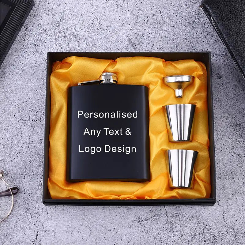 Personalized 6oz Stainless Steel Hip Flask – Engraved Gift for Best Man, Groom, Wedding with Custom Logo & Gift Box
