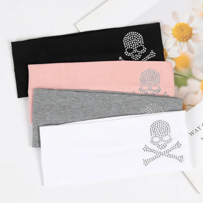 Skull Rhinestone Hairband - Retro Punk Wide-Edge Sports Headband with Elastic Anti-Sweat Design