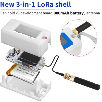 Meshtastic Heltec V3 ESP32 LoRa 32 Dev Board Kit — SX1262 Tri-Band 915MHz with OLED, USB-C, WiFi & BLE, 800mAh Battery Case for Arduino IoT