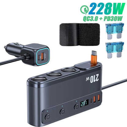 Car Cigarette Lighter USB Charger Splitter - 35W PD & QC3.0 Multi-Port 12V/24V Car Power Adapter with USB-C
