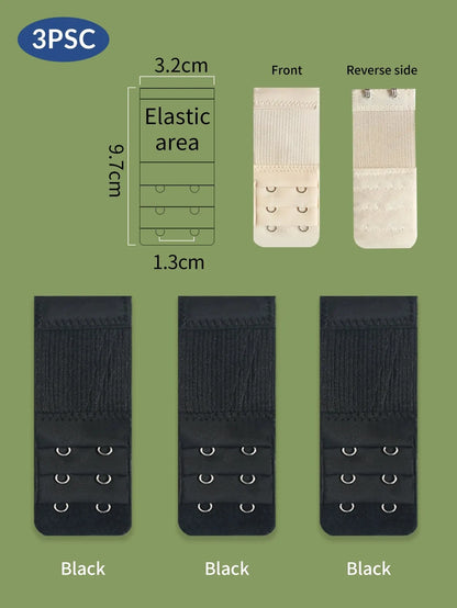 3PCS 2-Hook Bra Extender Straps – Elastic, Soft & Comfortable 3-Row Extension for Women’s Underwear Accessories