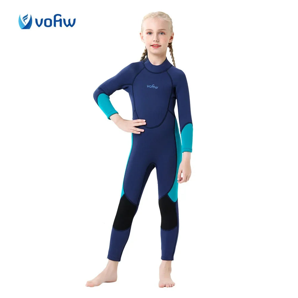Children's 2mm/3mm Neoprene Wetsuit – One-Piece Long Sleeve Diving Suit for Cold Protection, Sunscreen, Surfing, Swimming & Snorkeling