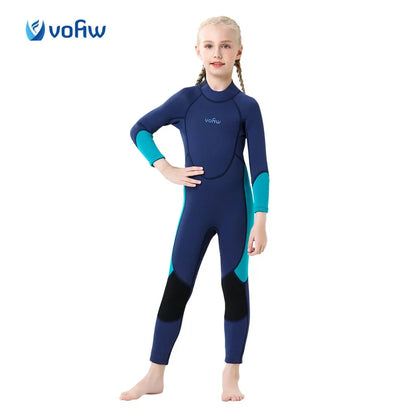 Children's 2mm/3mm Neoprene Wetsuit – One-Piece Long Sleeve Diving Suit for Cold Protection, Sunscreen, Surfing, Swimming & Snorkeling