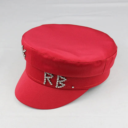 Designer Women’s Winter Newsboy Cap – Diamond Letter Baker Boy Hat with Visor, Stylish Warm Fashion Hat