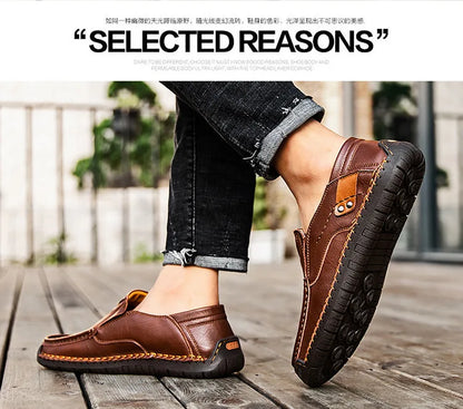 Handmade Leather Men’s Loafers – Casual Slip-On Flats, Comfortable Outdoor Walking Shoes