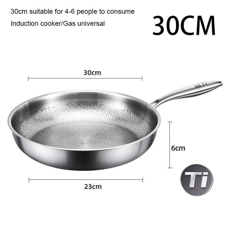German Pure Titanium Frying Pan - Non-Stick Uncoated Fish Scale Hammer Pattern Titanium Alloy Cookware, 26/28/30cm