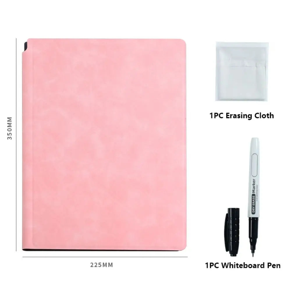Reusable A4 Whiteboard Notebook - Erasable Leather Memo Pad with Pen & Cleaning Cloth