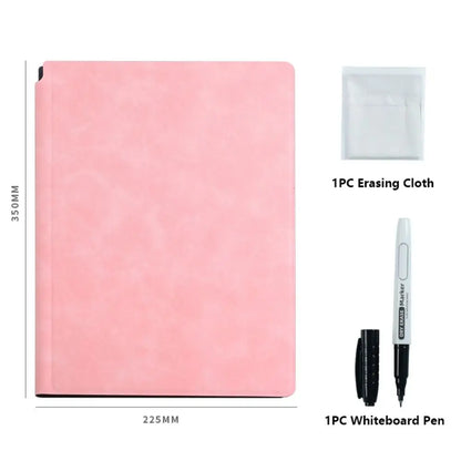 Reusable A4 Whiteboard Notebook - Erasable Leather Memo Pad with Pen & Cleaning Cloth