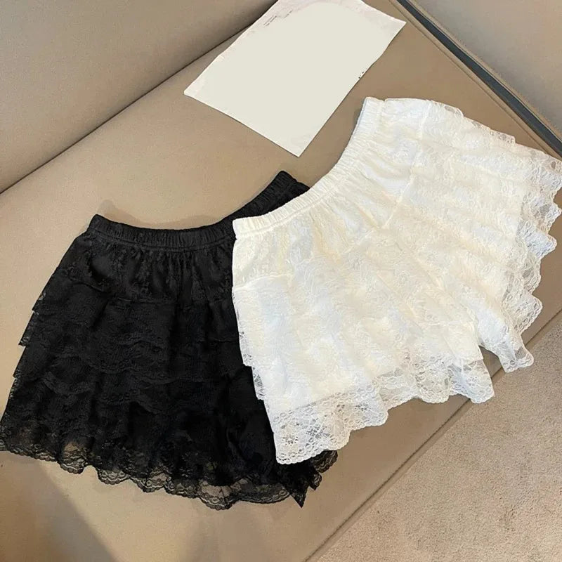 Black White Pleated Safety Shorts - Cute Lolita Vintage Ruffle Princess Underwear for Women & Girls