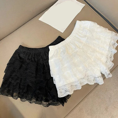 Black White Pleated Safety Shorts - Cute Lolita Vintage Ruffle Princess Underwear for Women & Girls