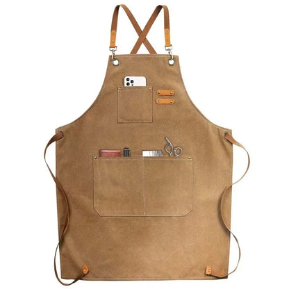 Household Canvas Apron – Oil-Proof Kitchen Cooking Apron with Tool Pockets for Men & Women