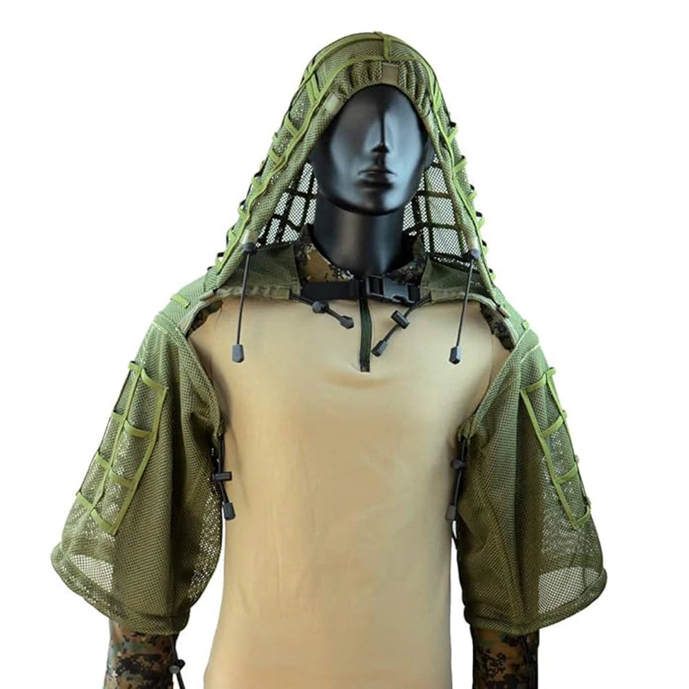 Ghillie Suit Set | Camouflage Hunting Poncho, Base, Cape & Sniper Viper Hood for Airsoft & Paintball