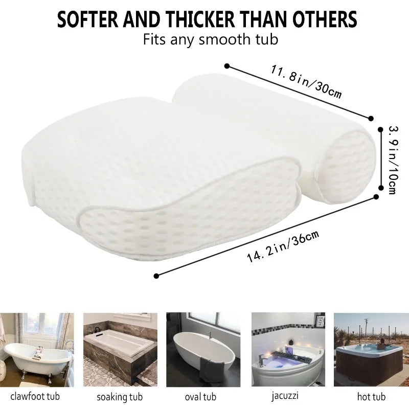 Bath Pillow for Bathtub – Neck, Head & Back Support with Non-Slip Suction Cups and Air Mesh Design