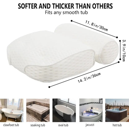 Bath Pillow for Bathtub – Neck, Head & Back Support with Non-Slip Suction Cups and Air Mesh Design