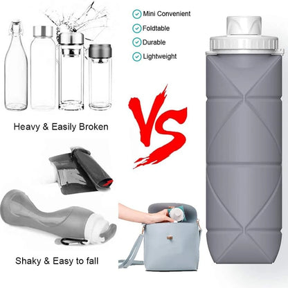 Stay Hydrated Anywhere: 600ML Silicone Folding Water Cup - Collapsible & Leakproof Water Bottle for Travel, Gym, Camping, Hiking - Portable Sports Kettle Drinkware