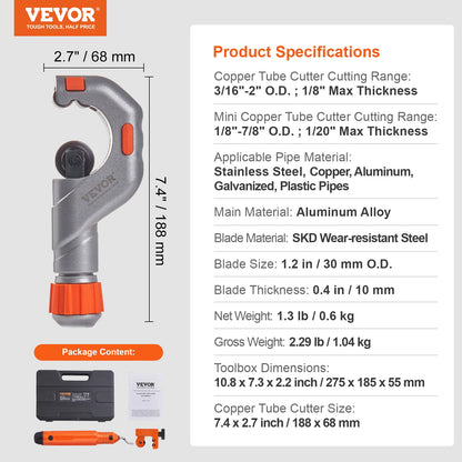 VEVOR 3PCS Heavy Duty Tubing Cutter Set – Mini Pipe Cutter & Deburring Tool for Copper, Aluminum, Steel & Plastic Pipes
