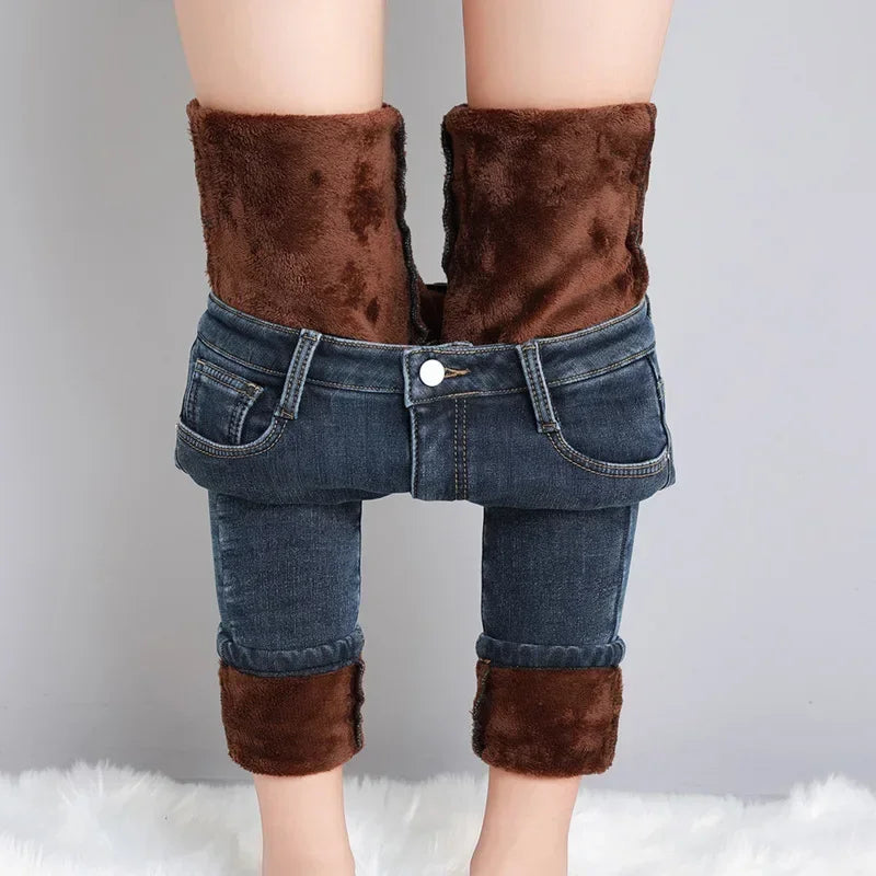 Women’s Thermal Fleece Jeans – Winter Warm Thickened Skinny Velvet Pants