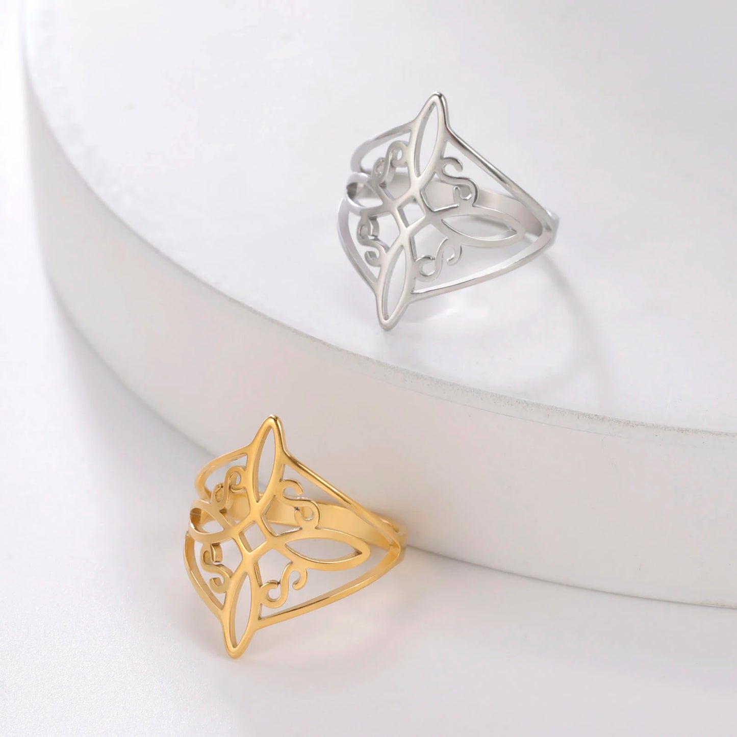 Witch Knot Stainless Steel Ring – Wiccan Celtic Knot Amulet, Good Luck & Protection Jewelry for Men & Women