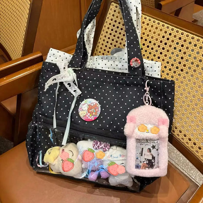 Y2K Anime Ita Shoulder Bag - Transparent Polka Dot Tote with Large Capacity DIY Display