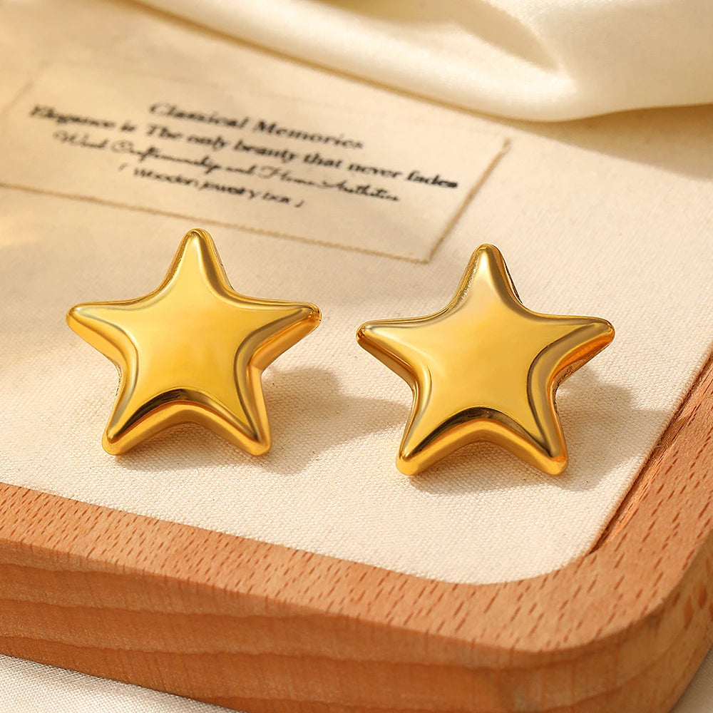 Stainless Steel Star Stud Earrings — Exquisite Sparkling Fairy Jewelry for Women, Ornate Texture, Perfect Gift for Best Friend