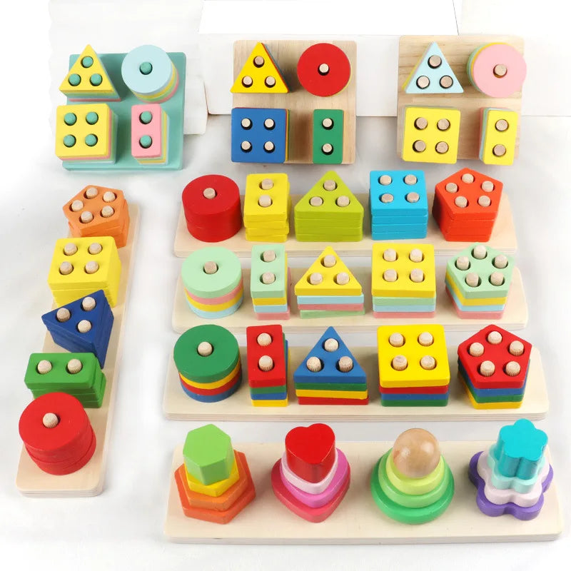 Montessori Wooden Building Blocks – Early Learning Educational Color & Shape Puzzle Toys for Kids