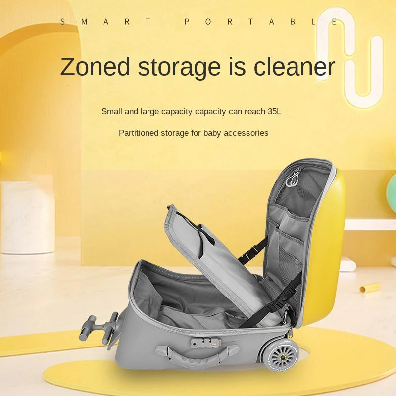 Kids Ride-On Luggage with Wheels – Sit and Ride Yellow Trolley Suitcase for Boys & Girls, Baby Walking Travel Box