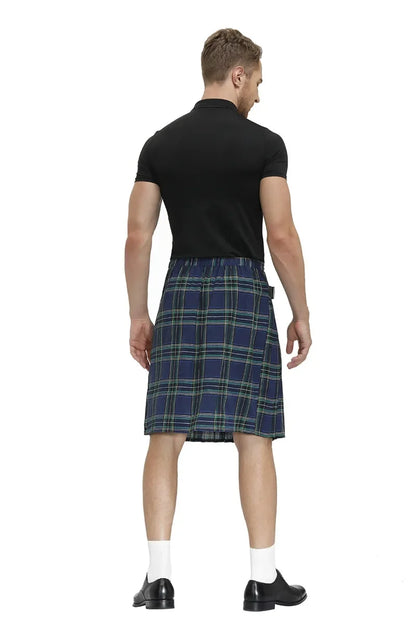 Scottish Men's Traditional Kilt - Highland Tartan Pleated Kilt with Bilateral Belt for Males