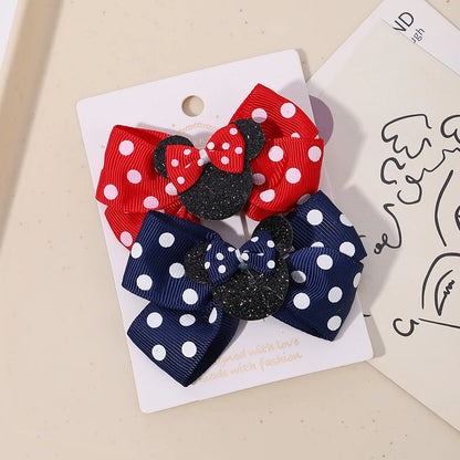2pcs/Set Girls Polka Dot Bow Hair Clips – Cute Toddler Cartoon Hairpins, Baby Boutique Hair Accessories