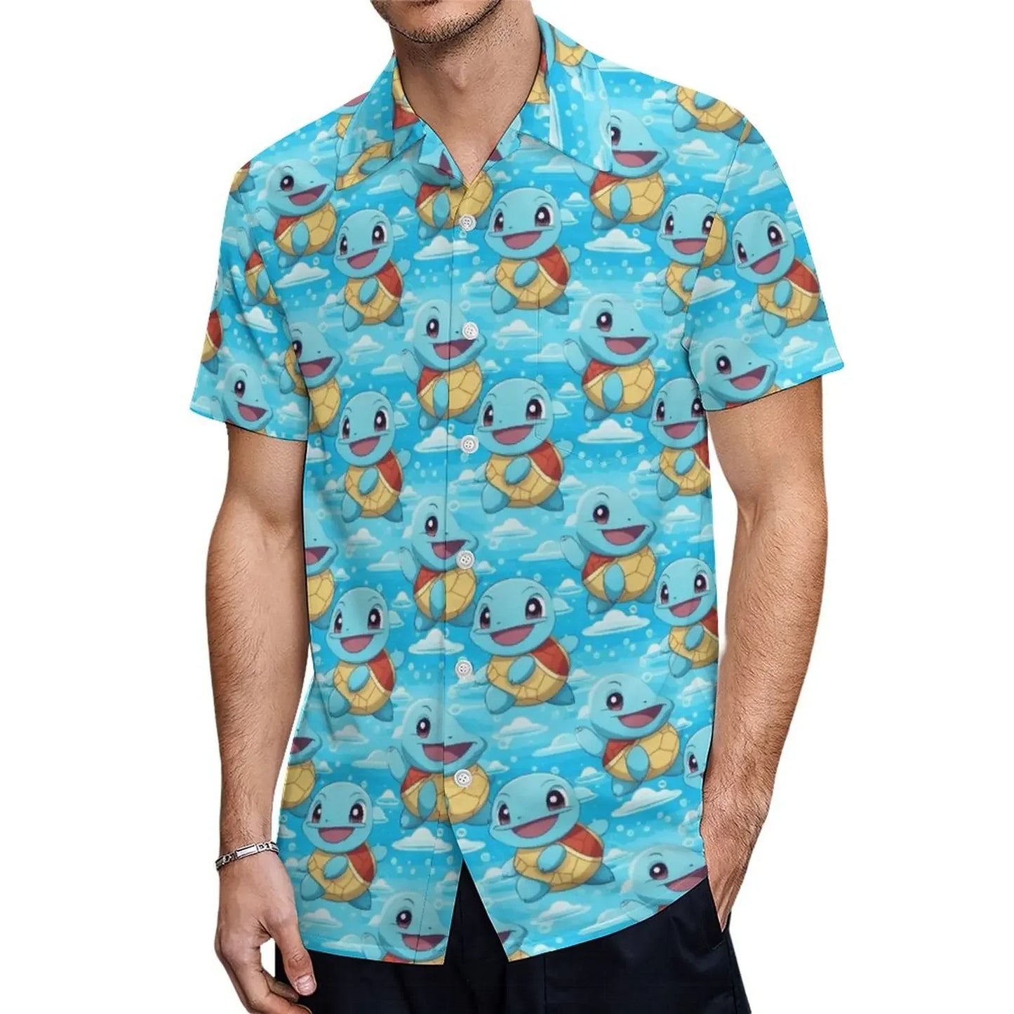 Summer Men's Short Sleeve Shirt – Cute Animal Print, Open Button Lapel, Comfortable Casual Top
