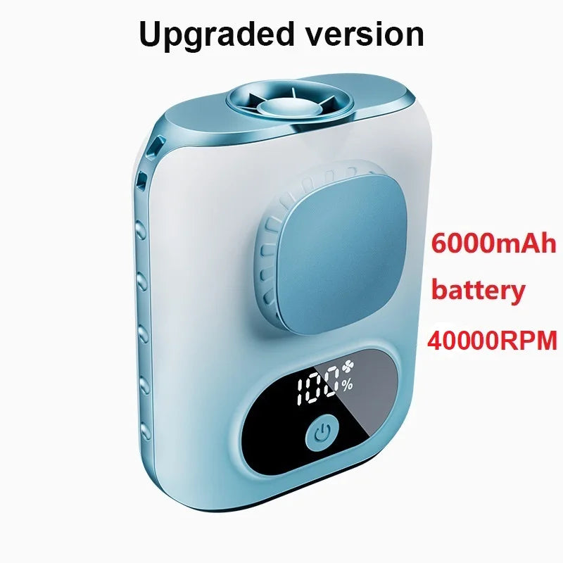 Portable 3CM Clip-On Waist & Neck Fan – 6000mAh Rechargeable Personal Fan with LED Display, 5 Speeds, 12H Battery Life, 40000RPM Strong Airflow & Lanyard