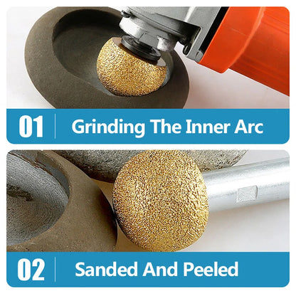 Diamond Brazed Round Grinding Head: Abrasive Tool for Internal Arc Grinding of Stones - Engraving Tool with Mushroom Head Design