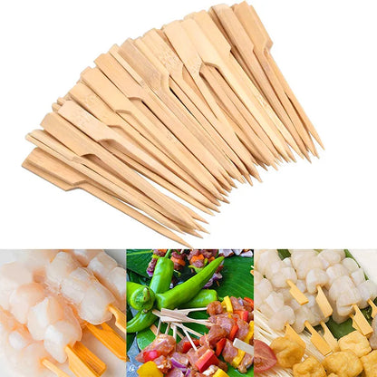 100Pcs Disposable Bamboo Skewers - Natural BBQ Tools, Barbecue Bamboo Sticks for Kabob, Fruit, Cocktail Parties, Camping BBQ Accessories