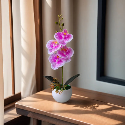 Realistic Artificial Orchid in Plastic Pot – Fake Flower Decoration for Home, Office & Hotel