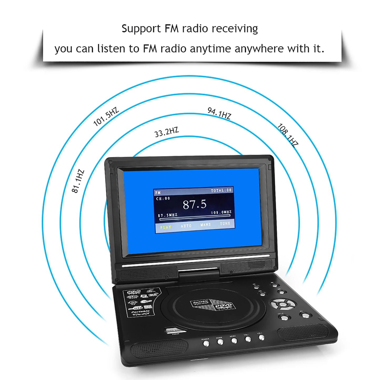 9 Inch Portable DVD Player - HD LCD Screen Media Player with Game Support, TV Function and FM Radio