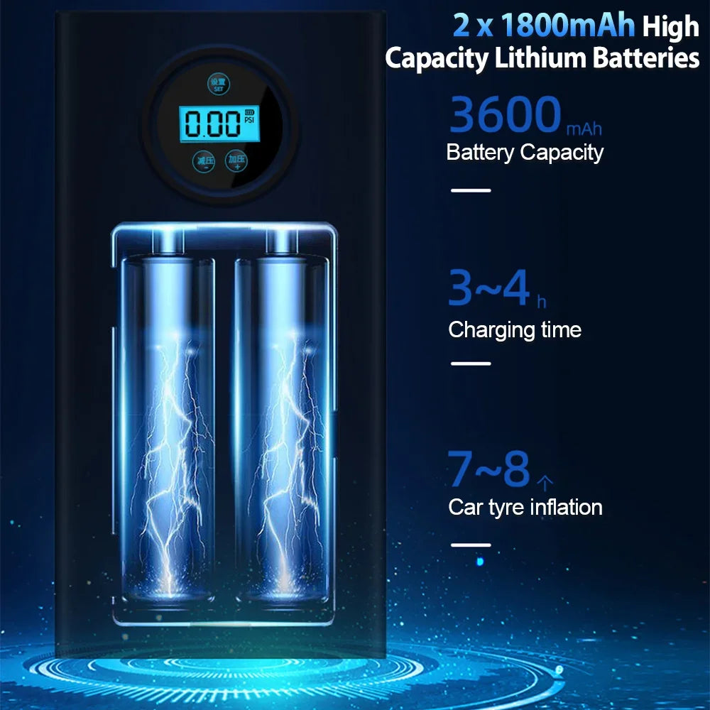 Rechargeable Air Pump – Portable Tire Inflator with Digital Display, Cordless Compressor for Car Tires, Bicycles, and Balls