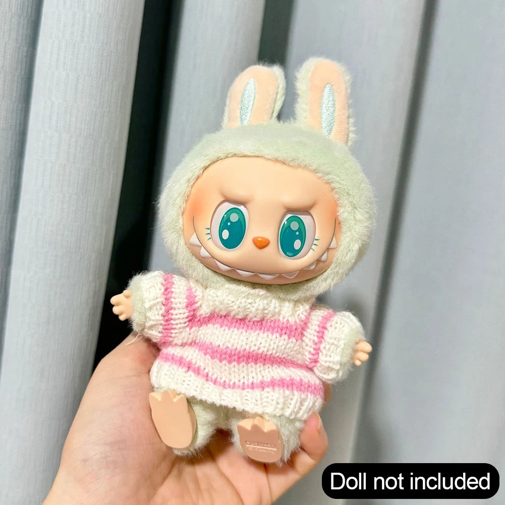 Mini Doll Clothes Outfit Set – 15-17cm Labubu V1-V3 Uniform Skirt, Sweater & Sunglasses Accessories