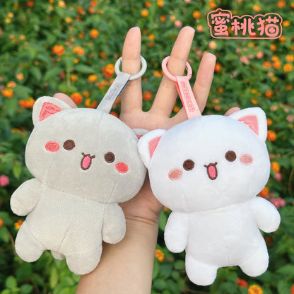Kawaii Mitao Cat Peach Plush Pendant - 10cm Soft Stuffed Cartoon Cat Doll, Cute Couple Gift and Bag Charm Accessory